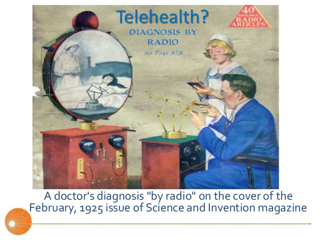 doctors in 1925 using telemedicine to diagnose a patient using radio technology